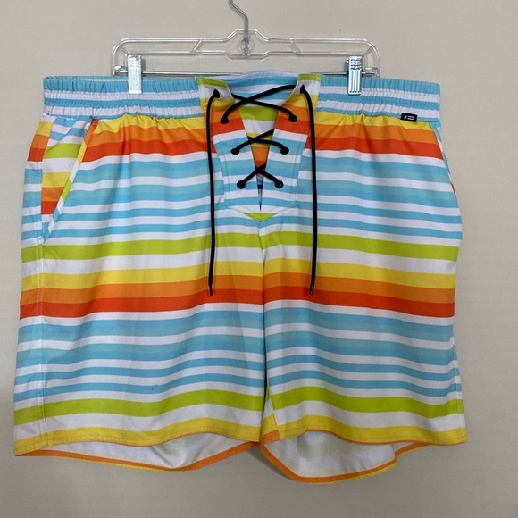 TomboyX Men's Brown swim Shorts 2X casual beach vacation resort multicolor Y2K - Picture 1 of 5